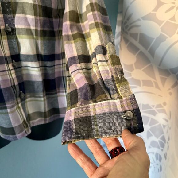 SO Lavender & Olive Green Plaid Button Down Flannel Shirt Size Small - Picture 4 of 7